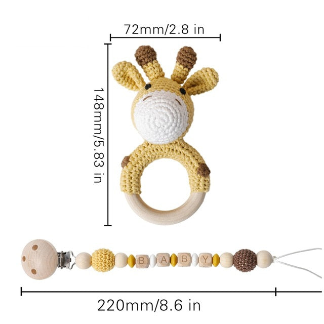 Mordedor de madera para bebé, sonajero de anillo de ganchillo de Animal, productos para bebé, manualidades DIY, sonajero de dentición, juguetes Amigurumi, 1 ud.