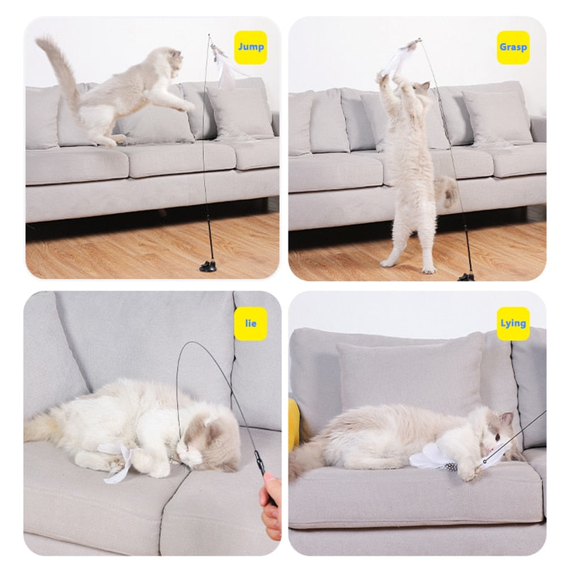 Cat Toy Interactive Feather Simulation Bird Teaser Stick Teaser Kitten Bells Wand Cats Accessories Pet Products Toys For Cat