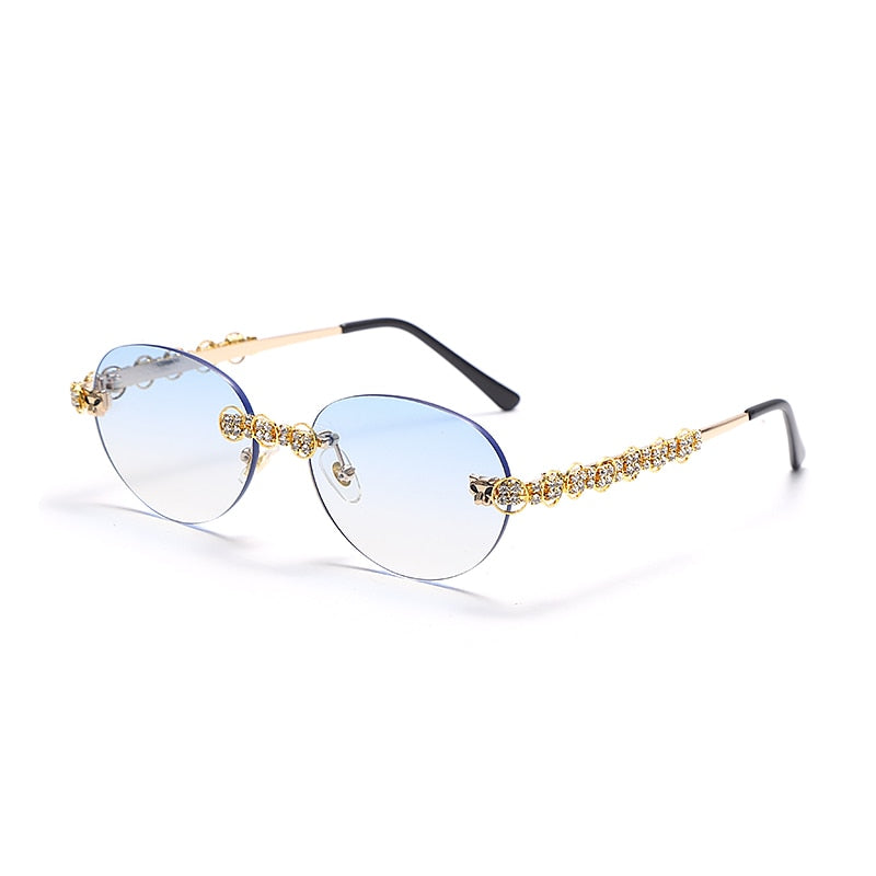 Gafas de sol sin montura con diamantes para mujer, lentes rectangulares Steampunk de cristal Vintage con diamantes de imitación, UV400, 2021