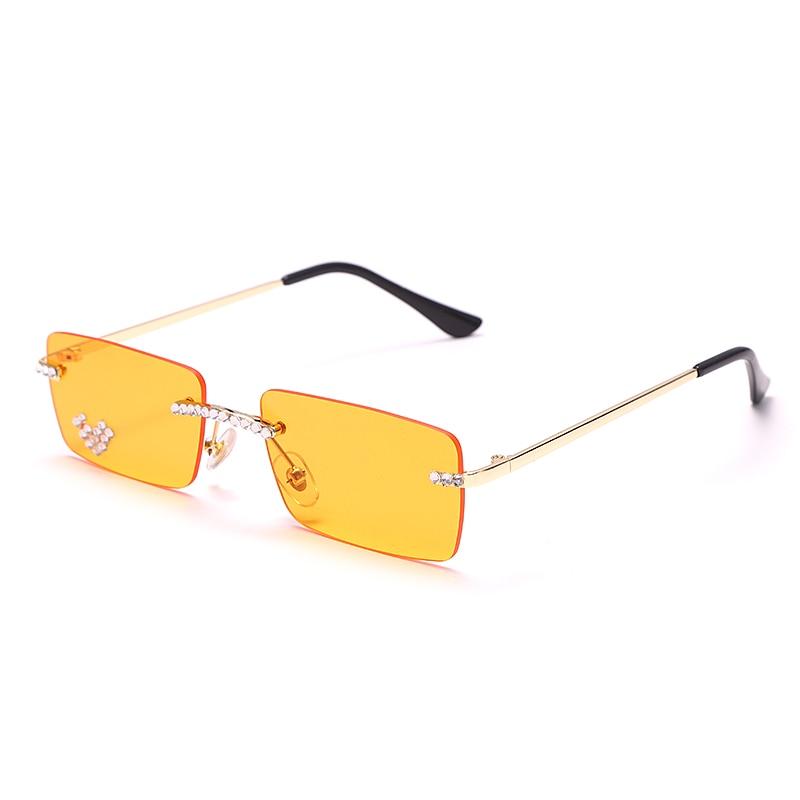 Gafas de sol sin montura con diamantes para mujer, lentes rectangulares Steampunk de cristal Vintage con diamantes de imitación, UV400, 2021