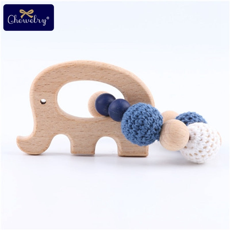 Mordedor de madera para bebé, sonajero de anillo de ganchillo de Animal, productos para bebé, manualidades DIY, sonajero de dentición, juguetes Amigurumi, 1 ud.