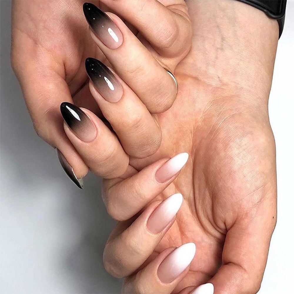24Pcs Stiletto False Press On Nails Matte Black Color Leopard Wear Finished Product Wearable Full Cover Acrylic Nails Products