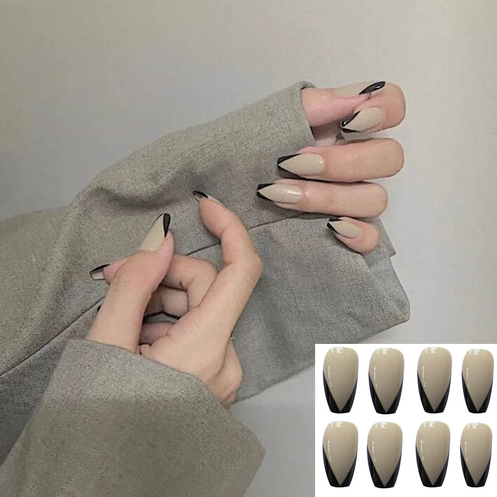 24Pcs Stiletto False Press On Nails Matte Black Color Leopard Wear Finished Product Wearable Full Cover Acrylic Nails Products
