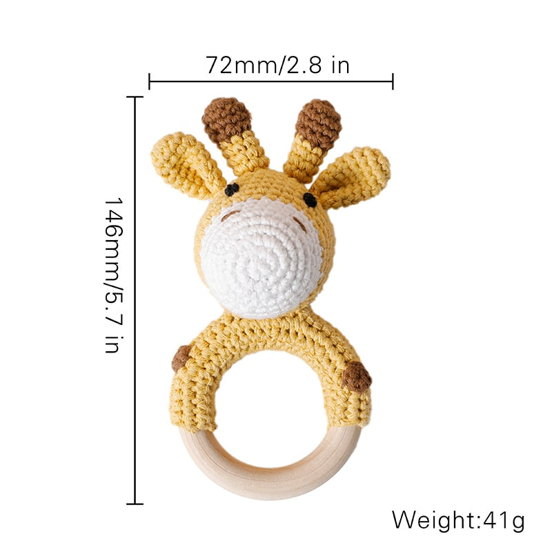 Mordedor de madera para bebé, sonajero de anillo de ganchillo de Animal, productos para bebé, manualidades DIY, sonajero de dentición, juguetes Amigurumi, 1 ud.