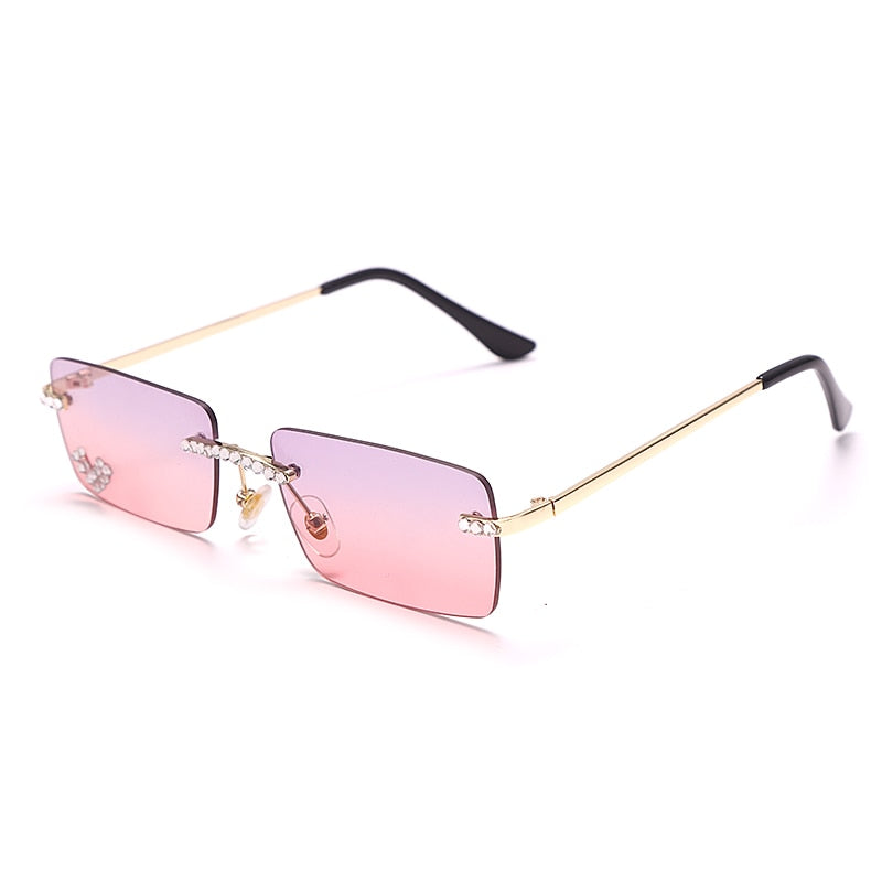 Gafas de sol sin montura con diamantes para mujer, lentes rectangulares Steampunk de cristal Vintage con diamantes de imitación, UV400, 2021