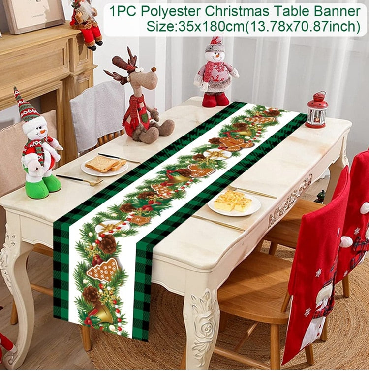 Safflower Pine Leaves Christmas Table Runner Xmas Table Flag Cover Navidad Natal Gifts Christmas Decor New Year 2023 Tablecloth