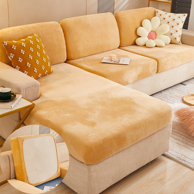 Velvet Sofa Cushion Cover Living Room Corner Sectional Sofa Seat Cover 200gsm Thicken Elastic Furniture Cushion Protector