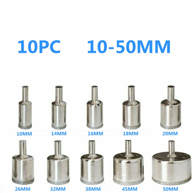 10/15pcs Set Tile drill bit Set Diamond Coated  Tile Marble Glass Ceramic Hole Saw Drilling Bits Power Tools Accessories