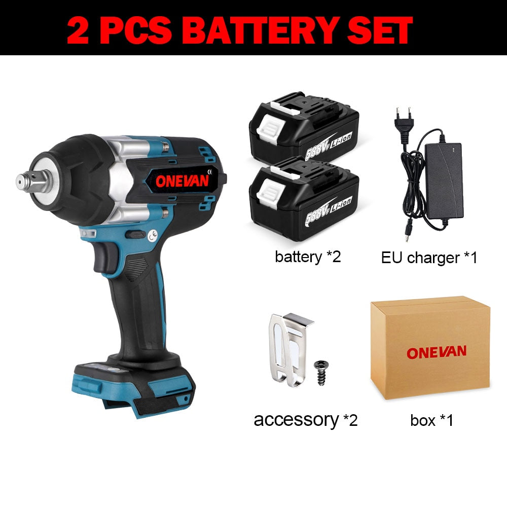 ONEVAN 1800N.M Torque Brushless Electric Impact Wrench with 588VF Battery 1/2&quot; Cordless Wrench Power Tool For Makita 18V Battery