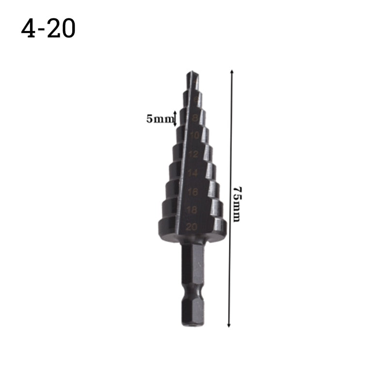 Broca de titanio HSS de 1/3 piezas, 3-12, 4-12, 4-20, herramientas eléctricas de perforación, juego de brocas cónicas de cortador de agujeros para madera de acero de alta velocidad