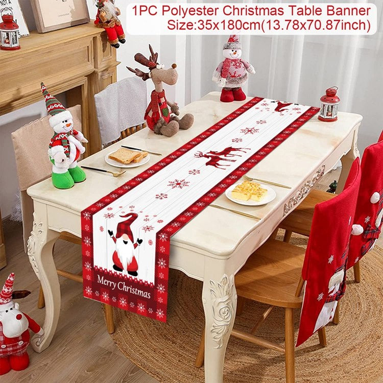 Safflower Pine Leaves Christmas Table Runner Xmas Table Flag Cover Navidad Natal Gifts Christmas Decor New Year 2023 Tablecloth