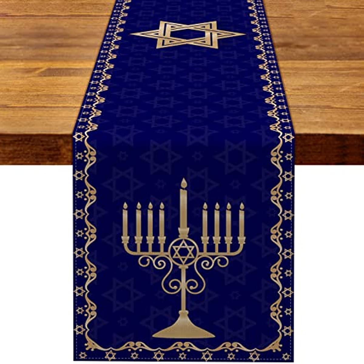 Hanukkah Table Runner Menorah Star of David Chanukah Jewish Festival Holiday Fireplace Kitchen Dining Room Home Decorations