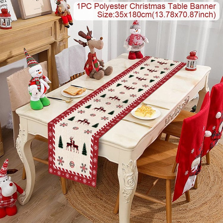 Safflower Pine Leaves Christmas Table Runner Xmas Table Flag Cover Navidad Natal Gifts Christmas Decor New Year 2023 Tablecloth