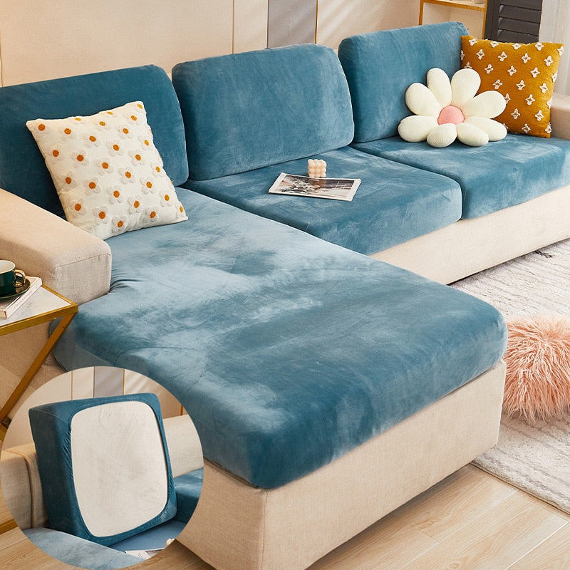 Velvet Sofa Cushion Cover Living Room Corner Sectional Sofa Seat Cover 200gsm Thicken Elastic Furniture Cushion Protector