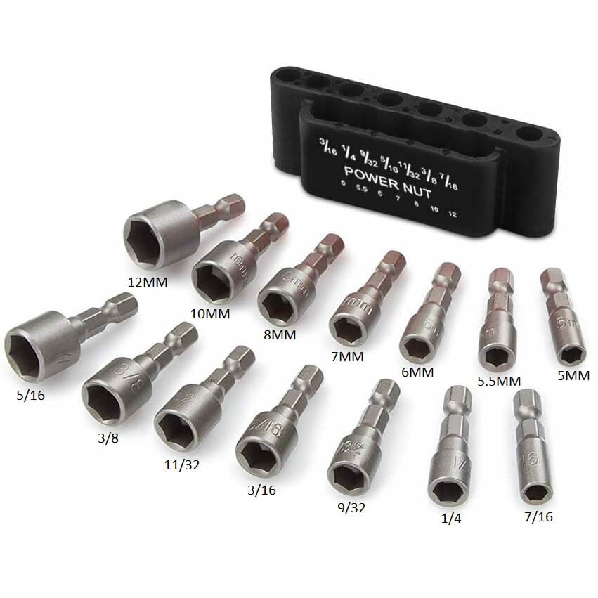 14pcs Power Nut Driver Drill Bit Set 5-12mm Hexagonal Shank Hex Nut Socket 1/4&quot; Screw Metric Driver Tool Set Adapter Drill Bit