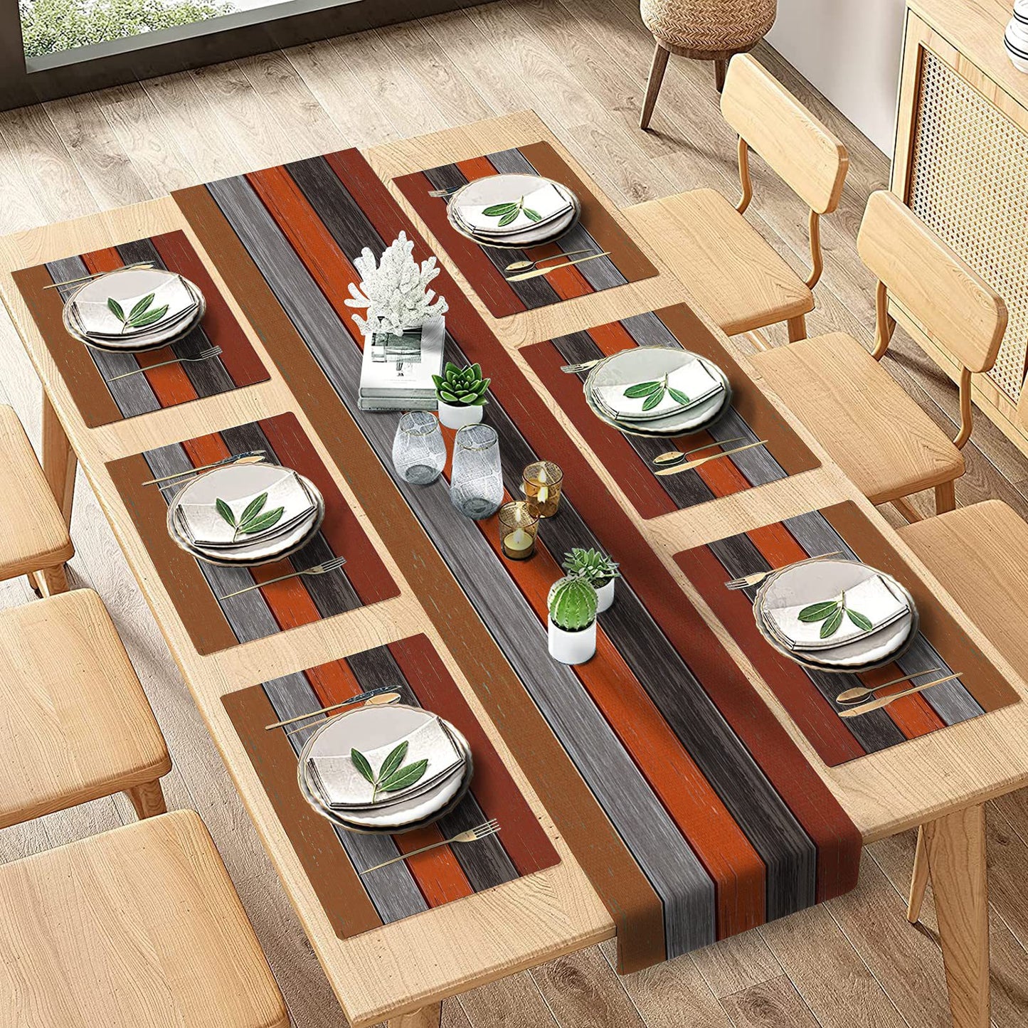 Farmhouse Wood Texture Table Runner Placemats ,Rustic Wedding /Party/ Events Dining Table Decoration Hotel Home Tablecloth