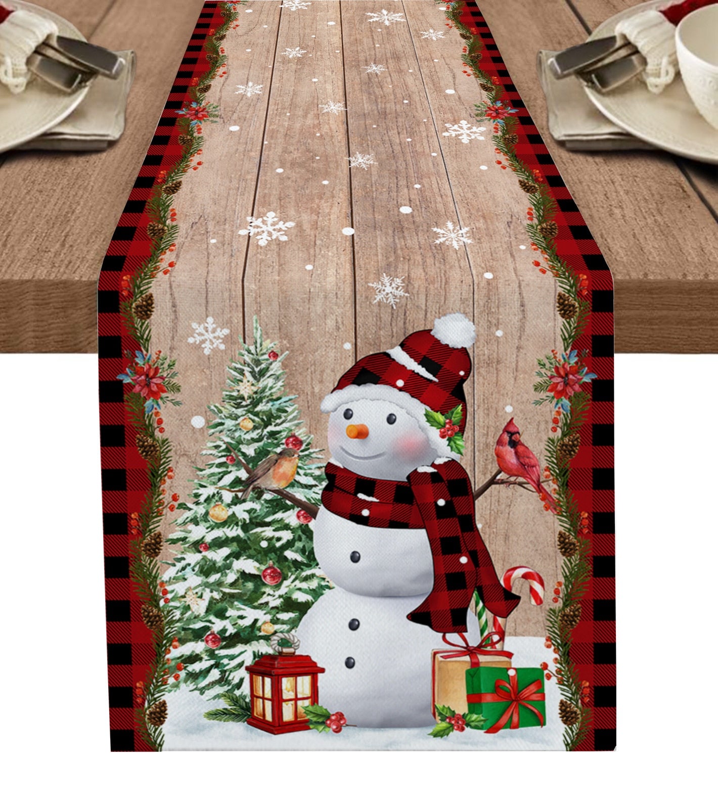 Christmas Snowman Snowflake Decoration Table Runner Wedding Party Decoration Tablecloth Dining Table Living Room Table Runner