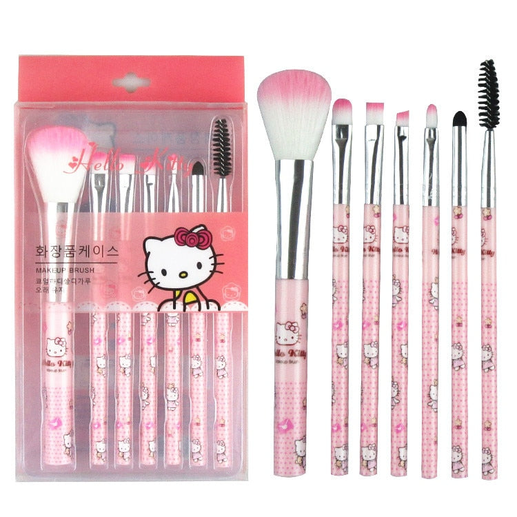 Hello Kitty Makeup Brush Set with Box Cute Fashion Blush Eyebrow Lip Eyeshadow Brush Beauty Tool Women Girls Facial Makeup Gift