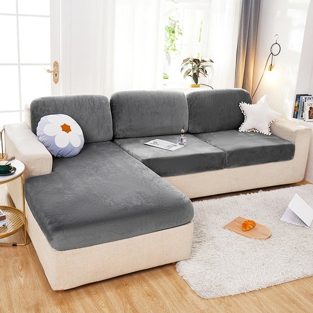 Velvet Sofa Cushion Cover Living Room Corner Sectional Sofa Seat Cover 200gsm Thicken Elastic Furniture Cushion Protector