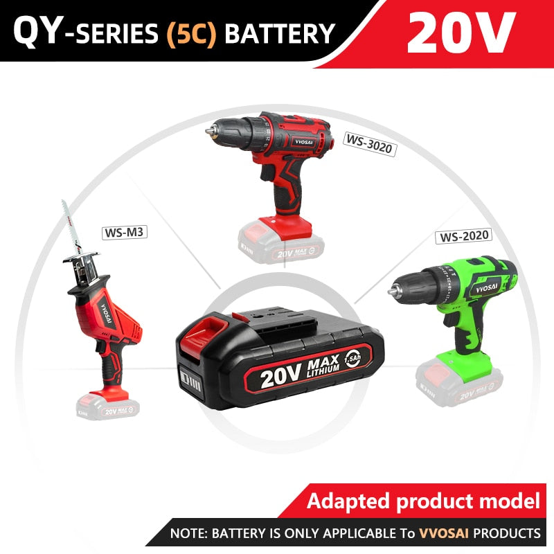 VVOSAI Rechargeable Battery 12V 20V Lithium-Ion Series Cordless Drill/Saw/Screwdriver/Wrench/Angle Grinder Brushless Power Tools