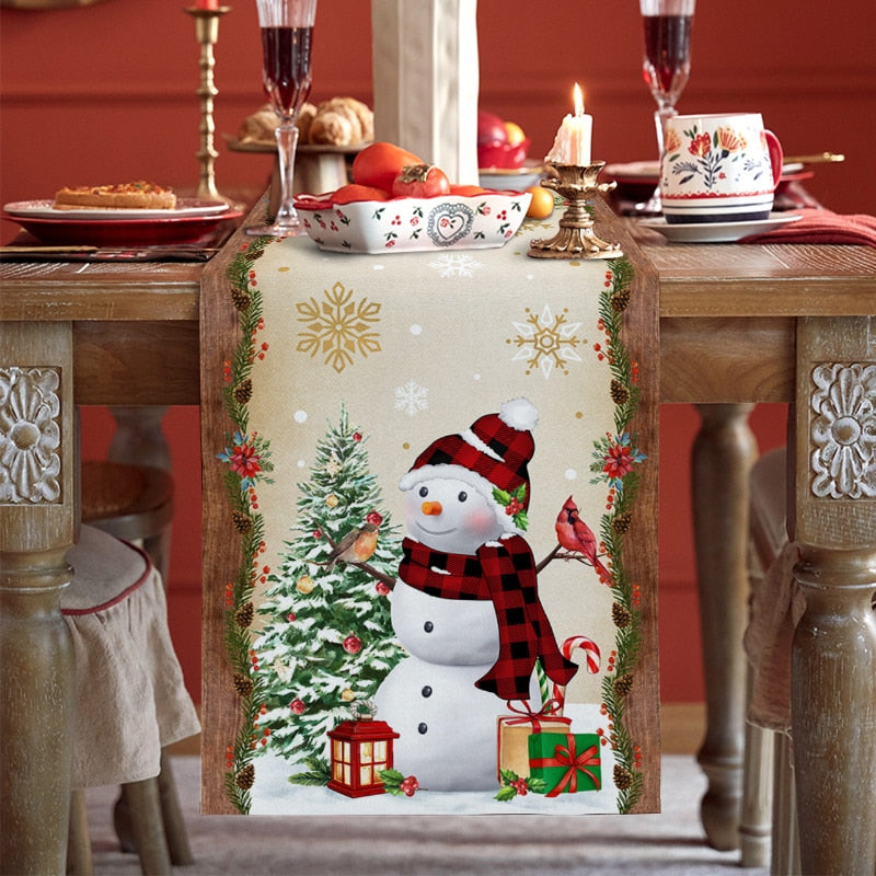 Christmas Snowman Snowflake Decoration Table Runner Wedding Party Decoration Tablecloth Dining Table Living Room Table Runner