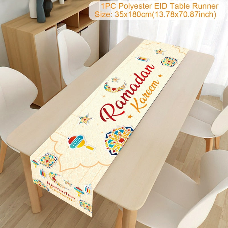 EID Mubarak Table Runner Ramadan Decorations 2023 For Home Tablecloth Ramadan Kareem Eid Al Adha Islamic Muslim Party Decoration