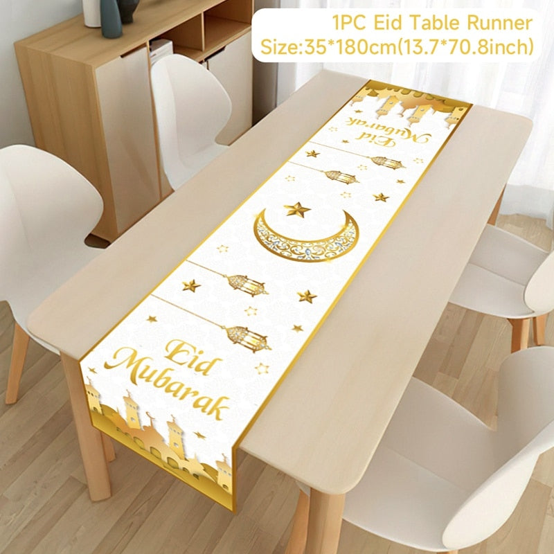 EID Mubarak Table Runner Ramadan Decorations 2023 For Home Tablecloth Ramadan Kareem Eid Al Adha Islamic Muslim Party Decoration