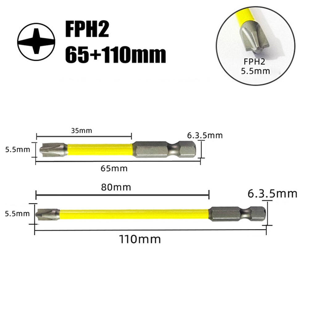 1/2pcs Magnetic Special Cross Screwdriver Bit Nutdrivers FPH2 For Socket Switch Electrician Power Tool 65mm 110mm