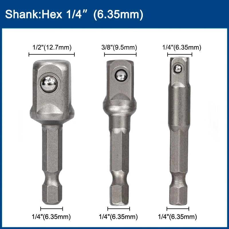 XCAN 3pcs 1/4 &quot;3/8&quot; 1/2 &quot; Socket Adapter Hex Shank Drill bits Extension Rod Power Tool Accessories