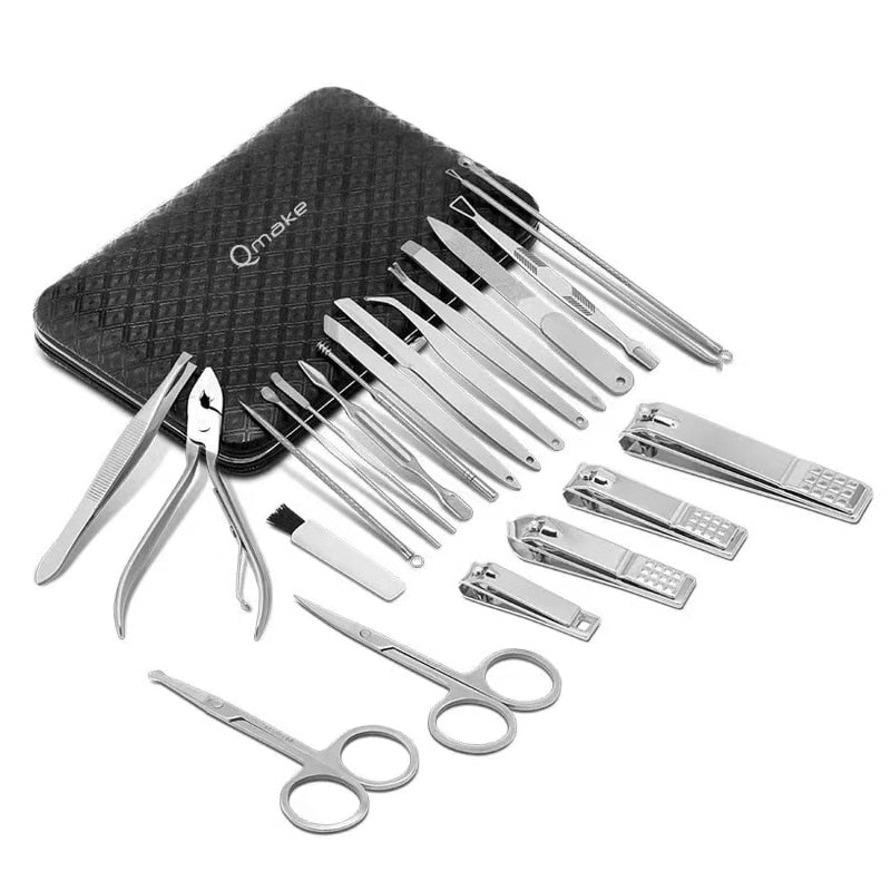 Qmake 23P Manicure Sets complete nail stretching kit manicura accesorios nail clipper Pedicure Tools All nail products  manucure