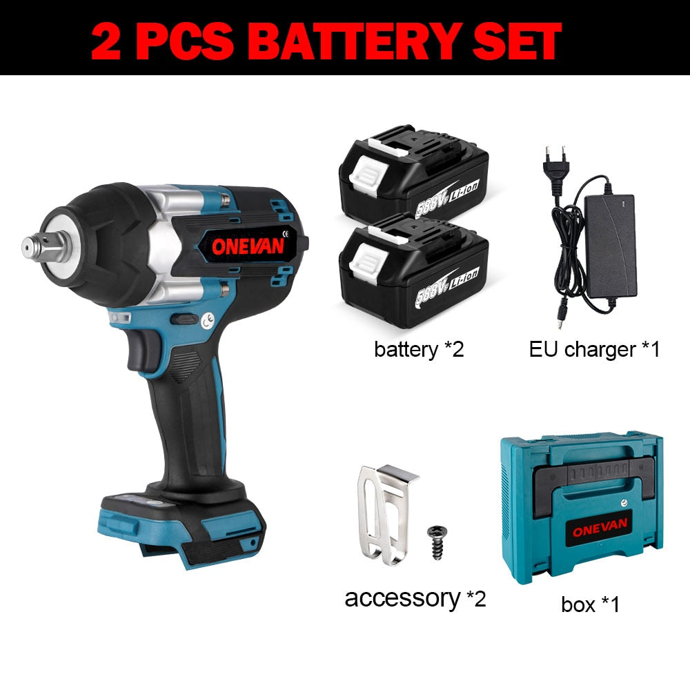 ONEVAN 1800N.M Torque Brushless Electric Impact Wrench with 588VF Battery 1/2&quot; Cordless Wrench Power Tool For Makita 18V Battery