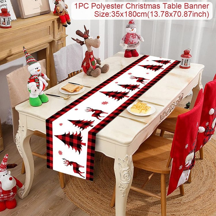 Safflower Pine Leaves Christmas Table Runner Xmas Table Flag Cover Navidad Natal Gifts Christmas Decor New Year 2023 Tablecloth