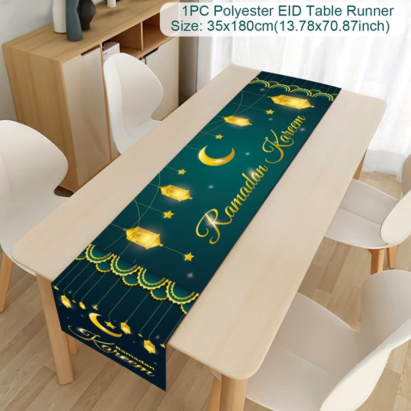 EID Mubarak Table Runner Ramadan Decorations 2023 For Home Tablecloth Ramadan Kareem Eid Al Adha Islamic Muslim Party Decoration