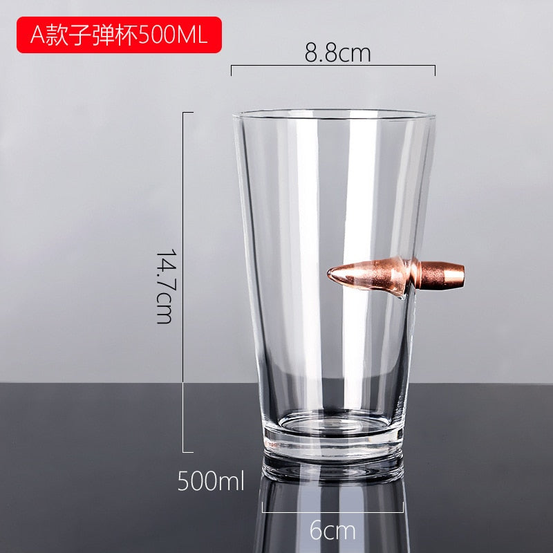 Creative Whisky Glass with Bullet Rum Bar Crystal Cup Studded Warhead Vodka Shot Glasses Unusual Big Beer Mug for Drinking Gift