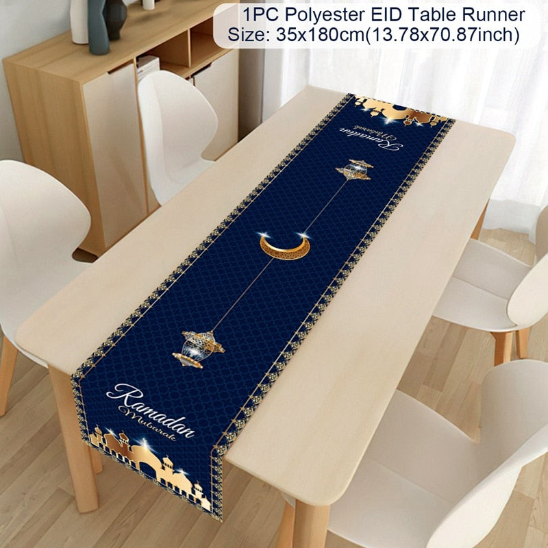 EID Mubarak Table Runner Ramadan Decorations 2023 For Home Tablecloth Ramadan Kareem Eid Al Adha Islamic Muslim Party Decoration