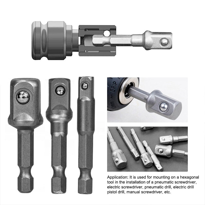 XCAN 3pcs 1/4 &quot;3/8&quot; 1/2 &quot; Socket Adapter Hex Shank Drill bits Extension Rod Power Tool Accessories