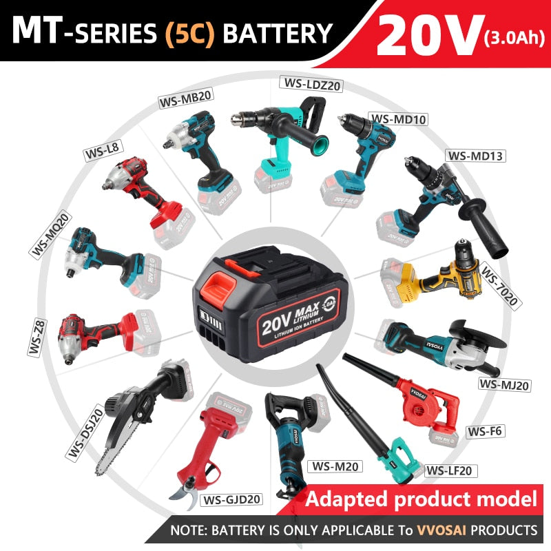 VVOSAI Rechargeable Battery 12V 20V Lithium-Ion Series Cordless Drill/Saw/Screwdriver/Wrench/Angle Grinder Brushless Power Tools