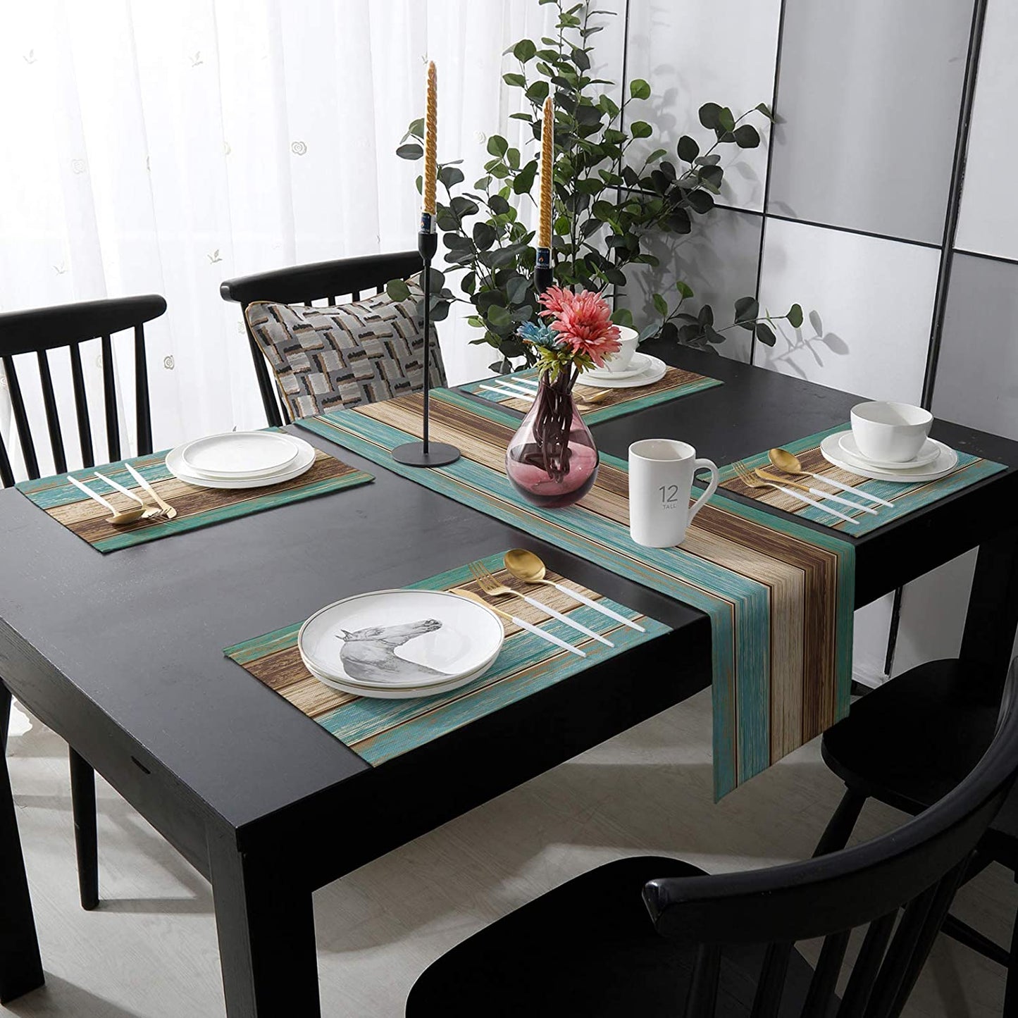 Farmhouse Wood Texture Table Runner Placemats ,Rustic Wedding /Party/ Events Dining Table Decoration Hotel Home Tablecloth