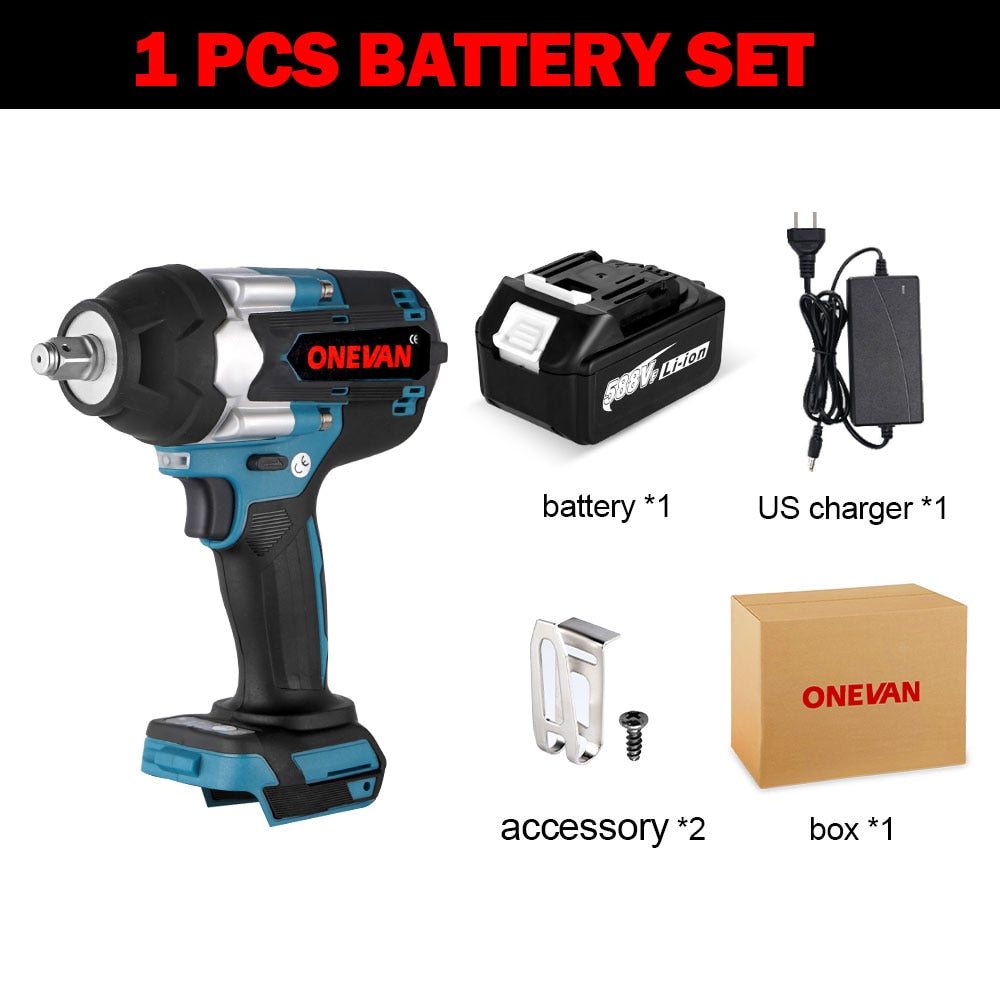 ONEVAN 1800N.M Torque Brushless Electric Impact Wrench with 588VF Battery 1/2&quot; Cordless Wrench Power Tool For Makita 18V Battery
