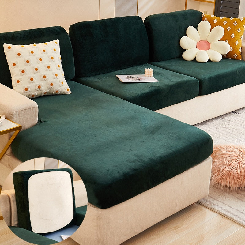 Velvet Sofa Cushion Cover Living Room Corner Sectional Sofa Seat Cover 200gsm Thicken Elastic Furniture Cushion Protector