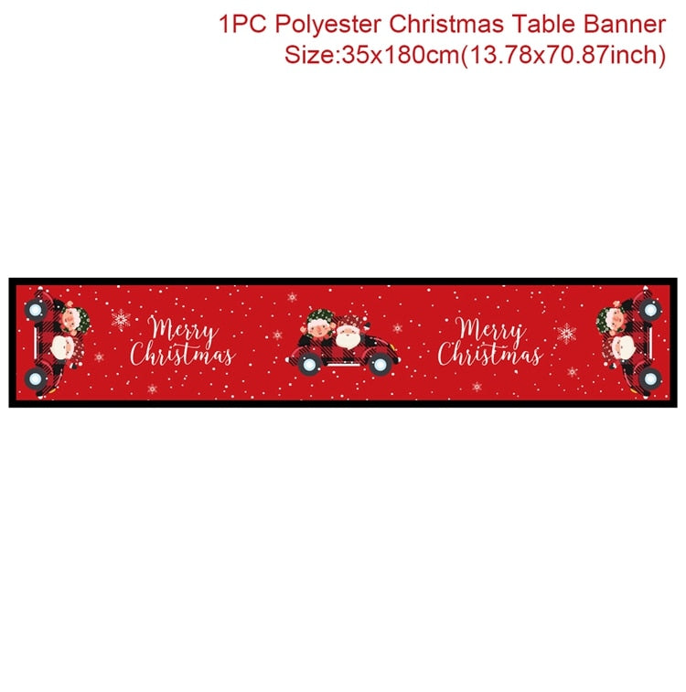 Safflower Pine Leaves Christmas Table Runner Xmas Table Flag Cover Navidad Natal Gifts Christmas Decor New Year 2023 Tablecloth