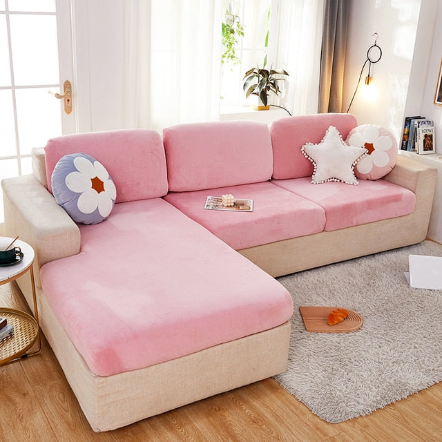 Velvet Sofa Cushion Cover Living Room Corner Sectional Sofa Seat Cover 200gsm Thicken Elastic Furniture Cushion Protector