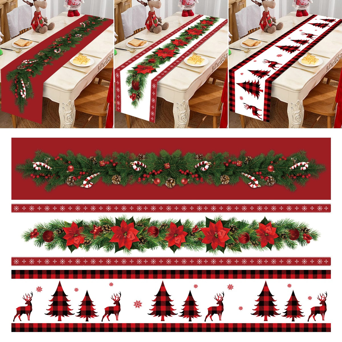 Safflower Pine Leaves Christmas Table Runner Xmas Table Flag Cover Navidad Natal Gifts Christmas Decor New Year 2023 Tablecloth