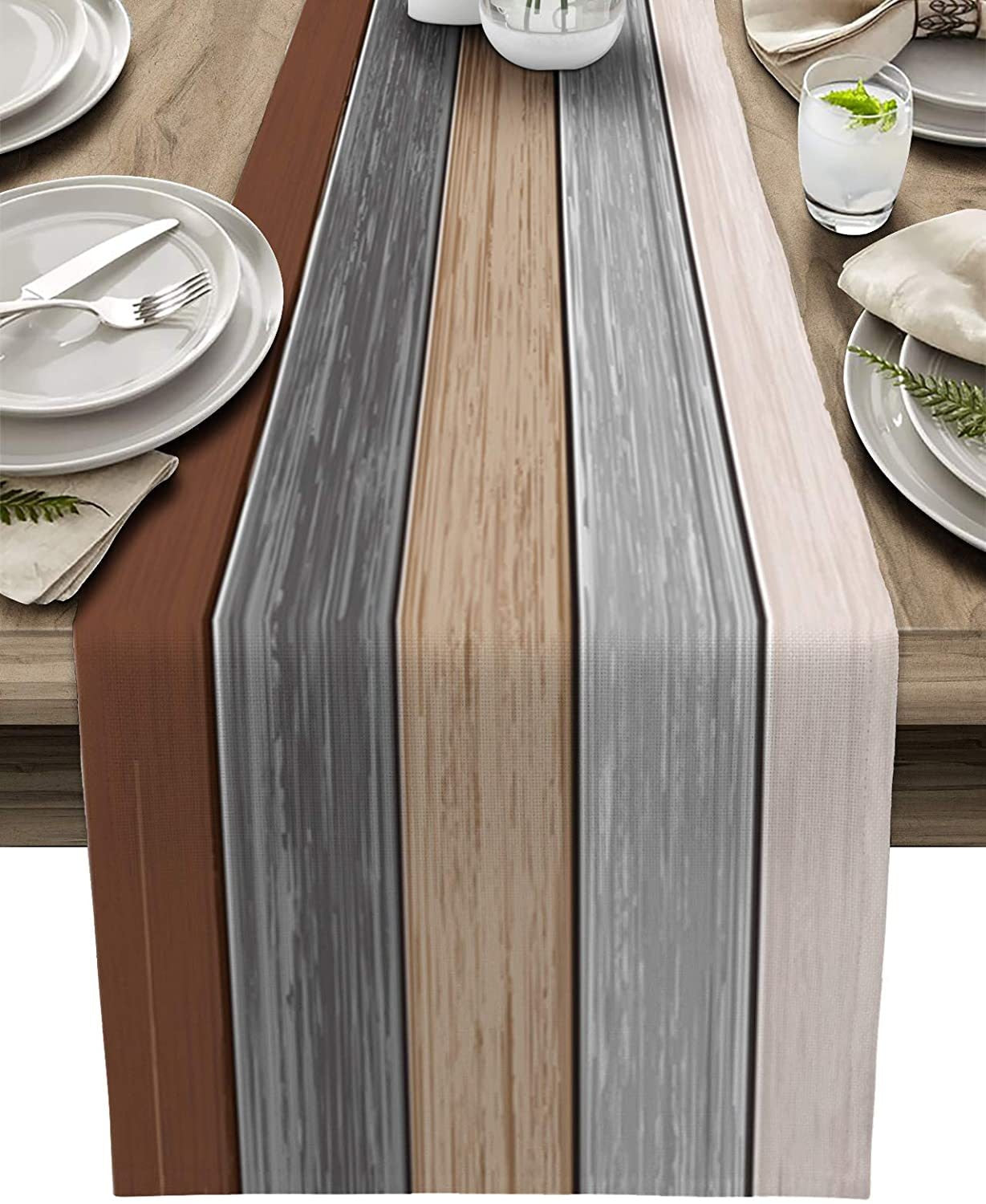 Farmhouse Wood Texture Table Runner Placemats ,Rustic Wedding /Party/ Events Dining Table Decoration Hotel Home Tablecloth