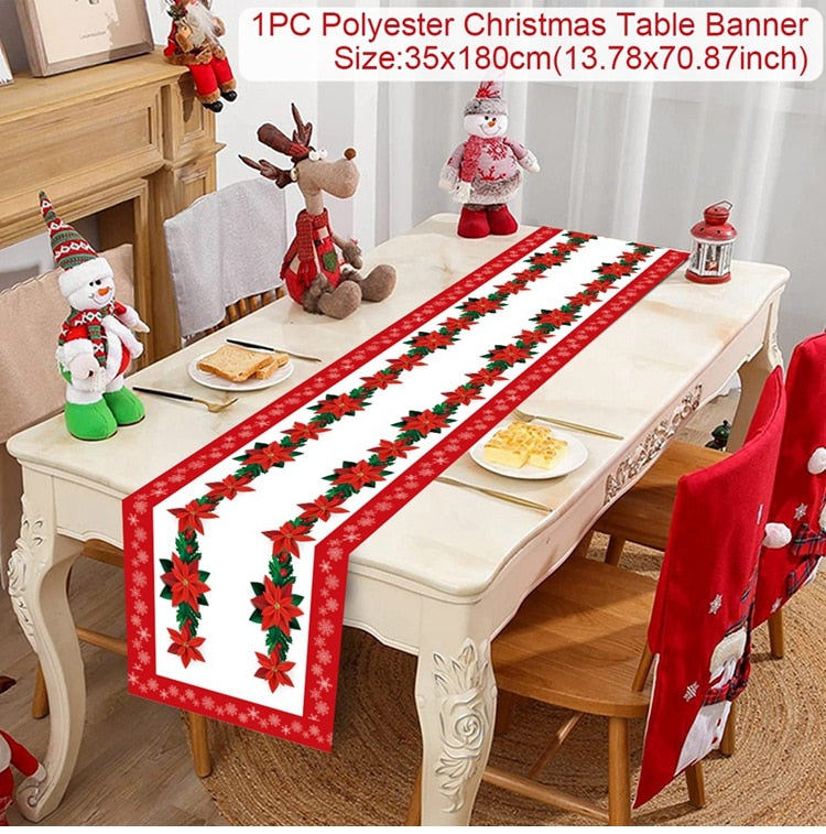 Safflower Pine Leaves Christmas Table Runner Xmas Table Flag Cover Navidad Natal Gifts Christmas Decor New Year 2023 Tablecloth