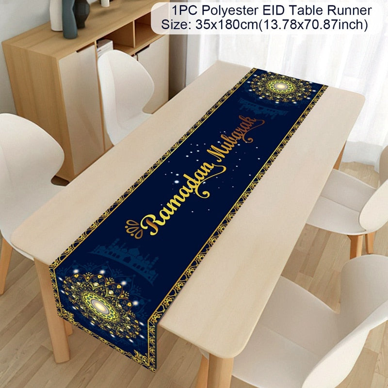 EID Mubarak Table Runner Ramadan Decorations 2023 For Home Tablecloth Ramadan Kareem Eid Al Adha Islamic Muslim Party Decoration