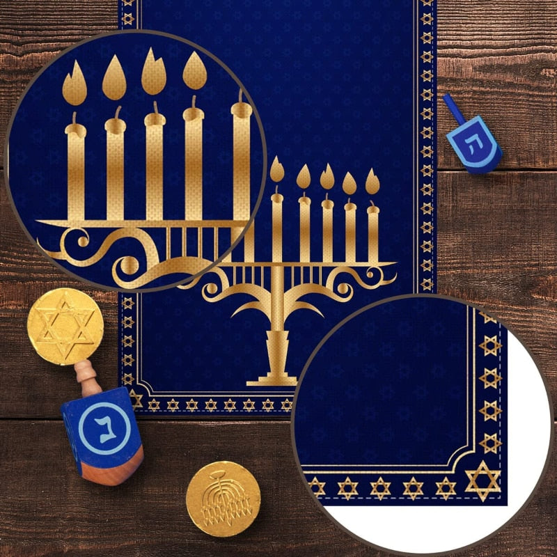 Hanukkah Table Runner Menorah Star of David Chanukah Jewish Festival Holiday Fireplace Kitchen Dining Room Home Decorations