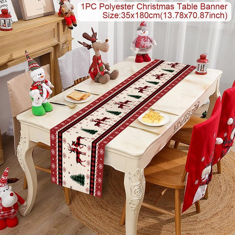 Safflower Pine Leaves Christmas Table Runner Xmas Table Flag Cover Navidad Natal Gifts Christmas Decor New Year 2023 Tablecloth