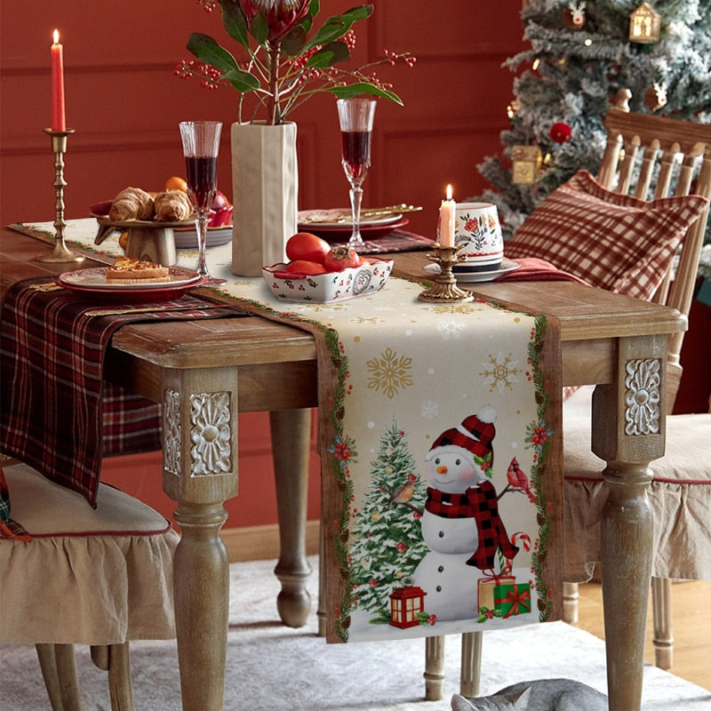 Christmas Snowman Snowflake Decoration Table Runner Wedding Party Decoration Tablecloth Dining Table Living Room Table Runner