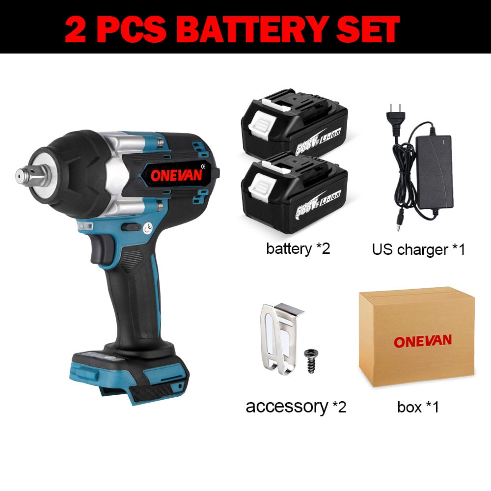 ONEVAN 1800N.M Torque Brushless Electric Impact Wrench with 588VF Battery 1/2&quot; Cordless Wrench Power Tool For Makita 18V Battery